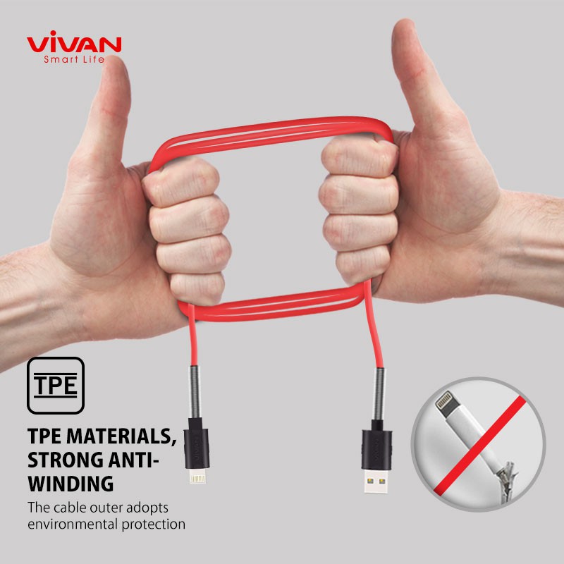 Charger HP VIVAN Casan Original Fast USB Charging 2.0 ( Power Oval Grey ) + Kabel iPhone FL100 Red