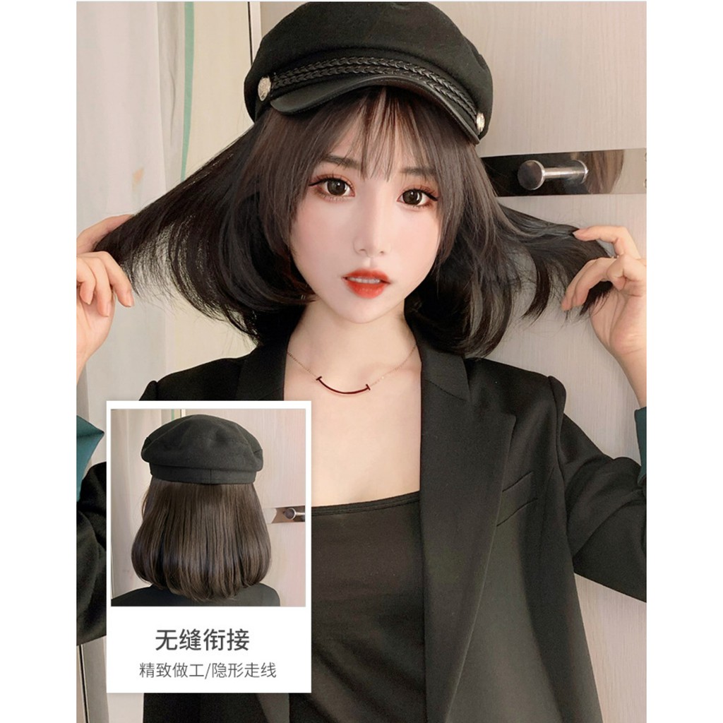 HTM wig topi fashion military bob wig hat rambut palsu hair extension pendek