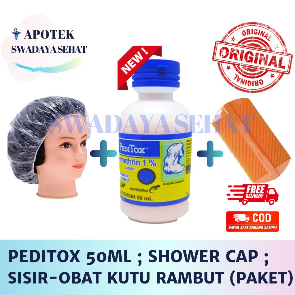 PEDITOX 50 ML Lotion PAKET Obat Pembasmi Kutu Rambut Ampuh Anak Dan Dewasa Sisir Shower Cap Penutup Rambut Efektif