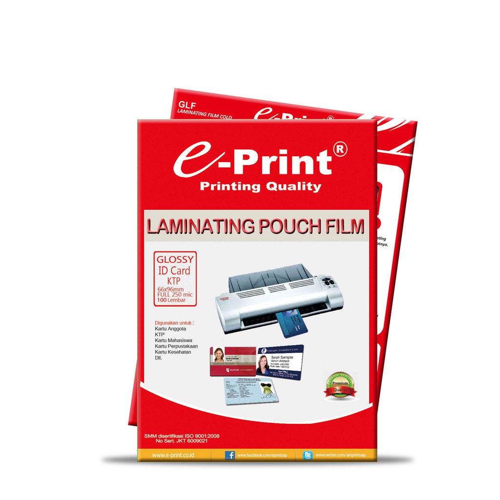 

Kertas / Plastik Laminating Pouch ID Card Ukuran KTP 250mic e-Print