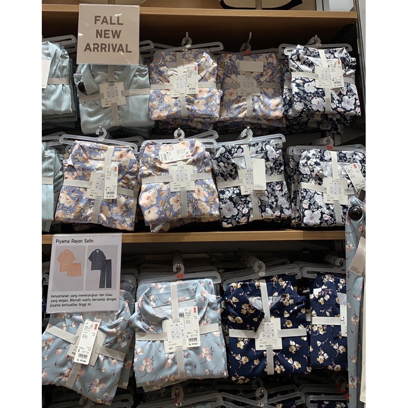 READY UNIQLO PIYAMA RAYON SATIN LENGAN PENDEK BUNGA PILIHAN CELANA PENDEK/PANJANG (NEW & ORIGINAL)