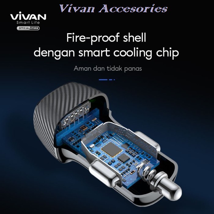 Vivan Car Charger CC02C 3.4A Dual USB Smart IC Quick Charging Original