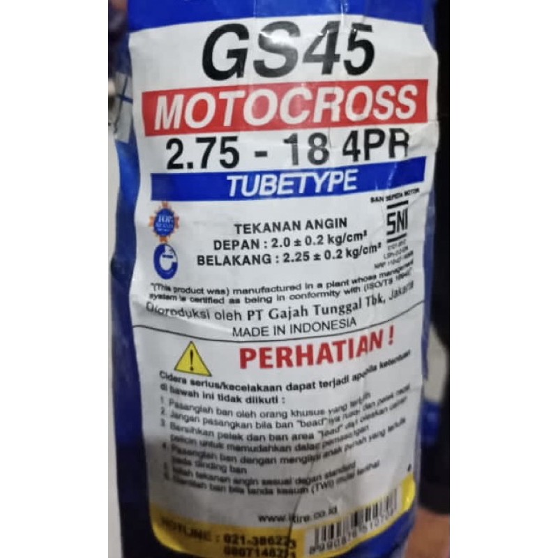 IRC Ban Luar Motor 275-18 GS45 Trail Cros Ring 18 Trails Tubetype Bukan Tubeless