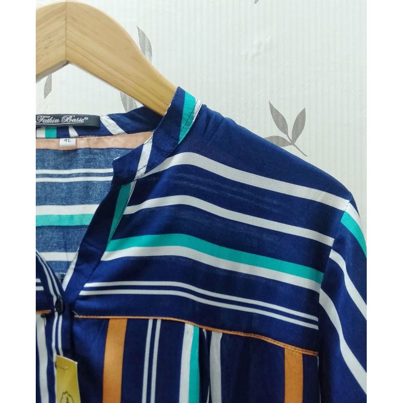 Rayon Motif 0053 - Motif Salur - Blouse Motif Rayon - Fathin Basic - Atasan Rayon - Tanahabang-Navy