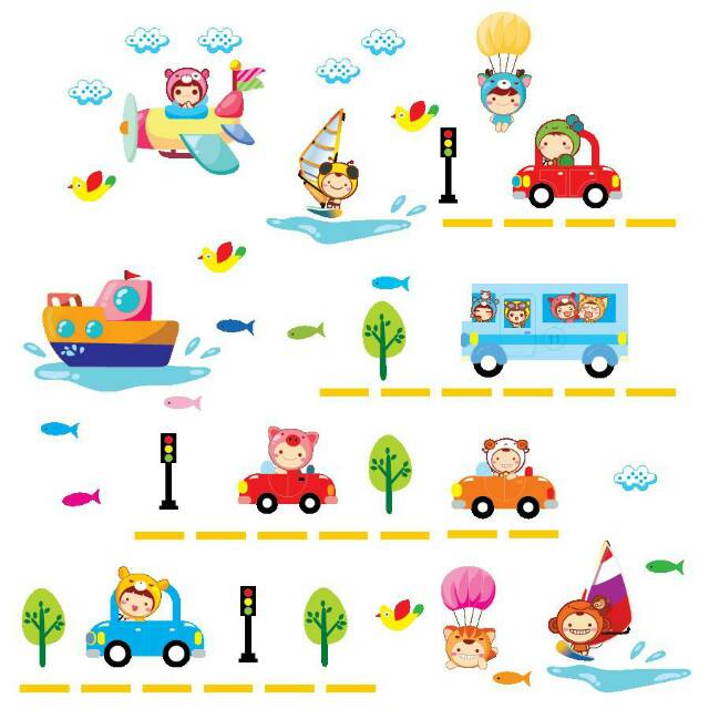 RELIZA WALLSTICKER CAR TRANSPORTASI MOBIL ANAK KIDS JM8288 WALL STICKER / STIKER DINDING SAKLAR