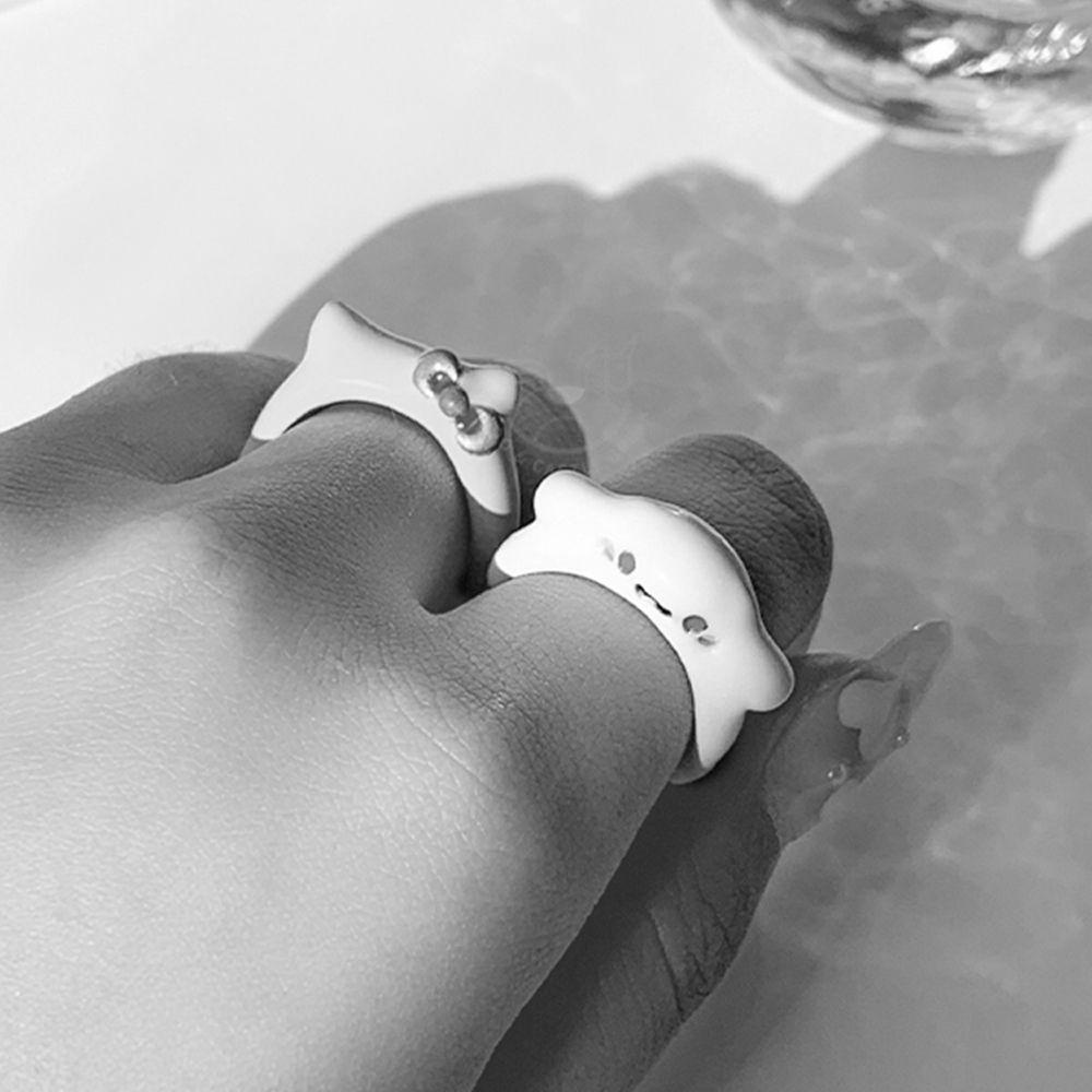 Needway  Wanita Pembukaan Cincin Manis Adjustable Enamel Drip Minyak Busur Anjing Jari Perhiasan