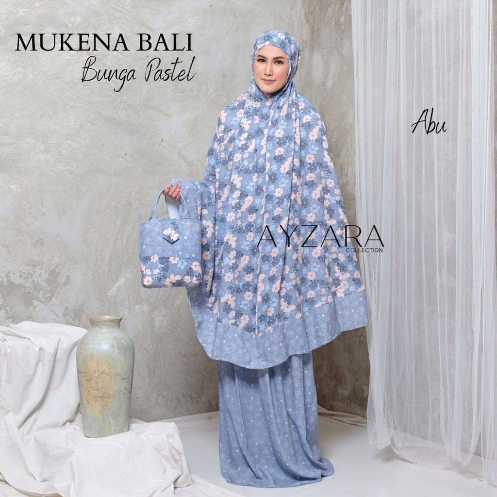 Mukena Bali Dewasa Katun Rayon Motif Bunga Pastel