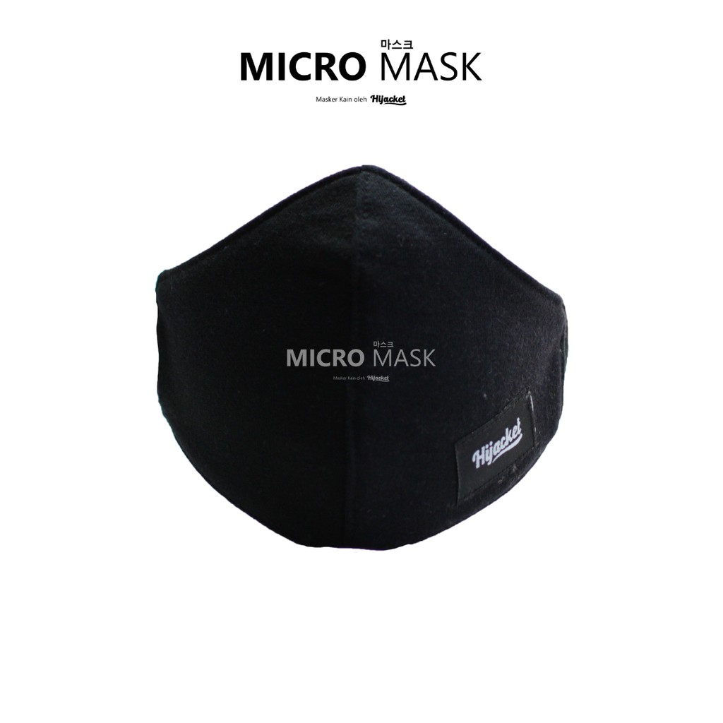 Masker Hijab Hijacket Headloop Polos Micro Mask 2 ply II Masker hijab keren-BLACK