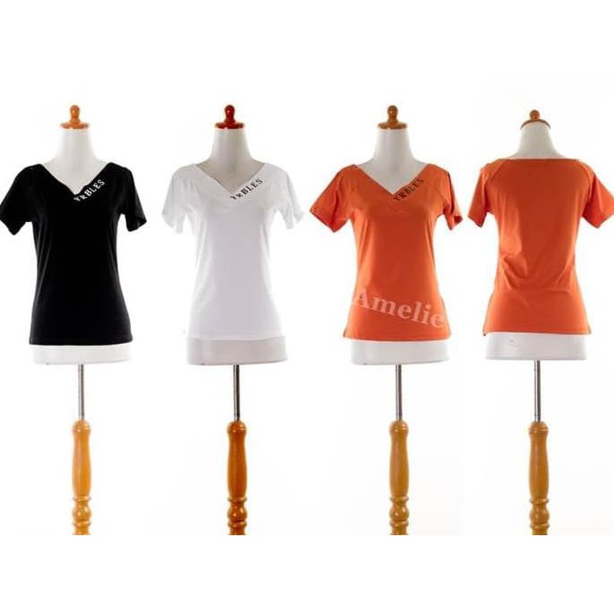 New Session Baju Atasan Blouse Wanita Korea Import Ab833088 Hitam Putih Orange Barang Berkualitas