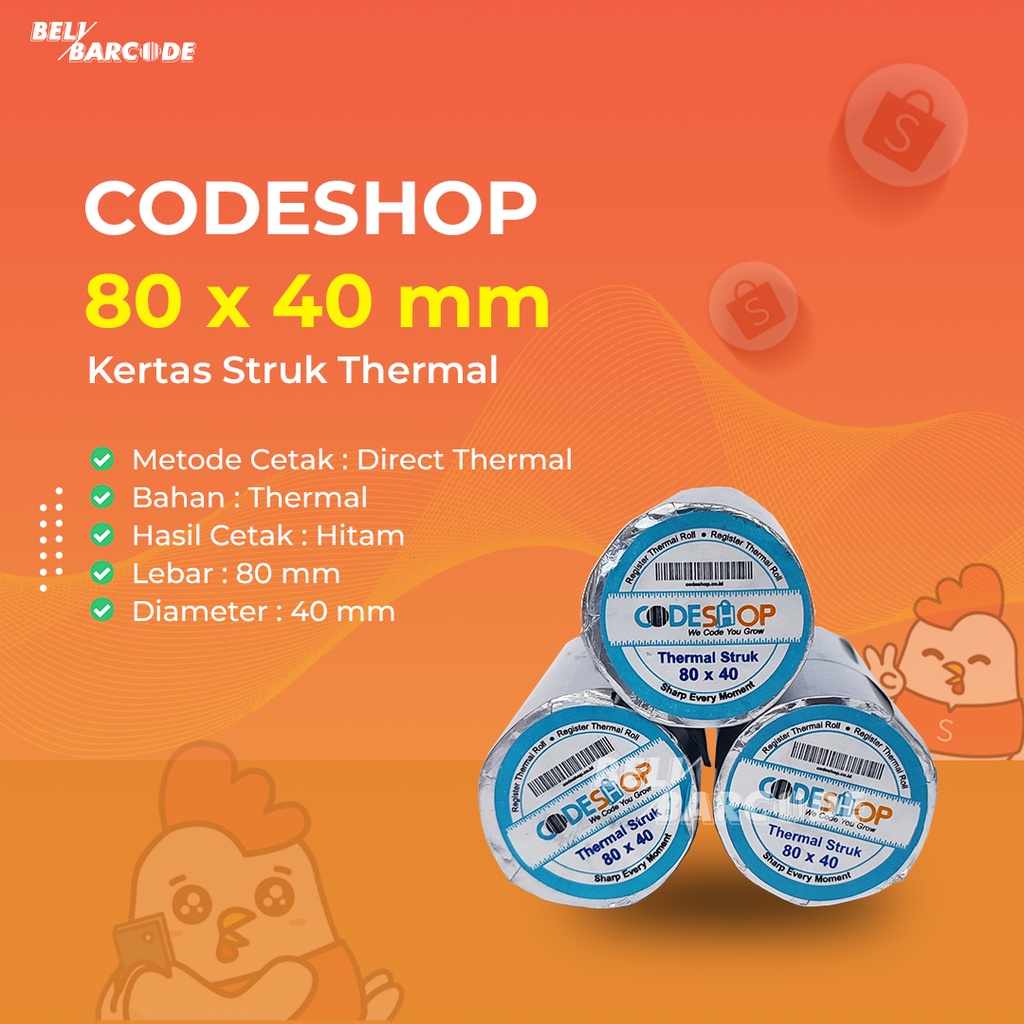 Kertas Thermal Codeshop 80 x 40 mm Cetak Struk Kasir Printer 80mm