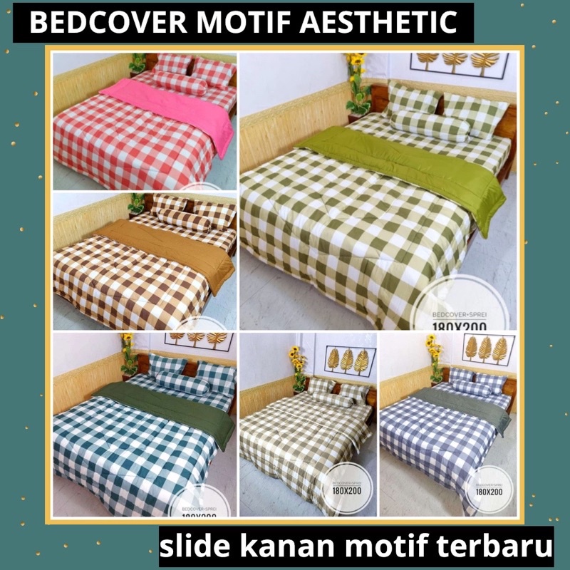 Jual SET BEDCOVER AESTHETIC KOREAN STYLE - Bedcover Kotak Kotak Style ...