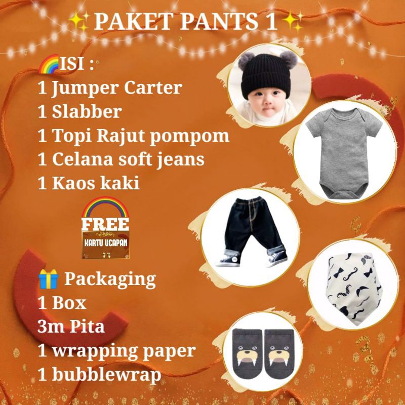 KADO BAYI GIFT SET BABY hampers baju box perempuan laki parsel lahiran kembar BTM bajutasmurahku-🔴Paket PANTS 1 : 5