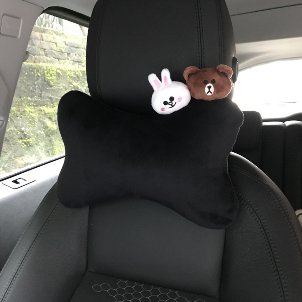 Bantal Sandaran Jok Mobil Bludru Import Kepala Leher Headrest Car Set Kartun Bear Kelinci Bebek Rabbit Duck