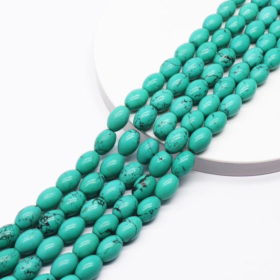 Manik-Manik Batu Turquoise Howlite Size 10x14 mm Bentuk Drum / Tabung | Manik Batu Turquoise Howlite