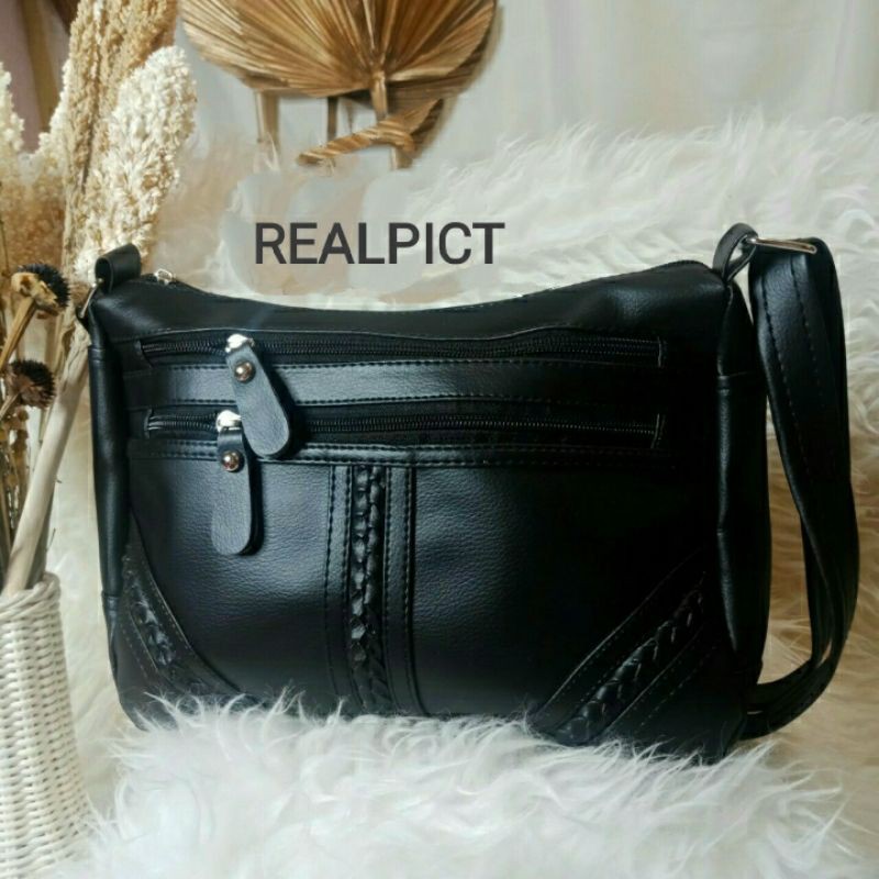 REALPICT slempang kepang terbaru/Material semi kulit tebal