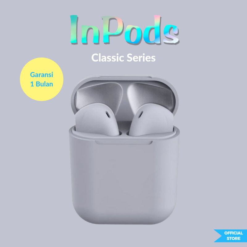 OFFICIAL InPods 12 Gray Headset Bluetooth 5.0 TWS Earphone Android & IOS Wireless Macaron Tanpa Kabe