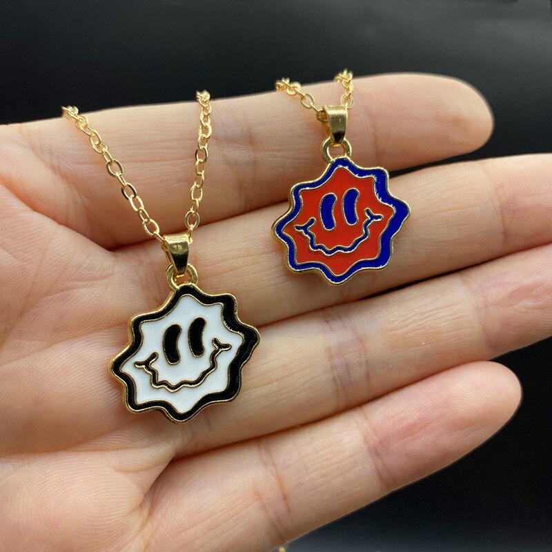 Fashion Lucu Senyum Kalung Pria Wanita Merah Whie Punk Leher Rantai Pasangan Liontin Pasangan Kalung Sahabat Bff Kalung Kerah