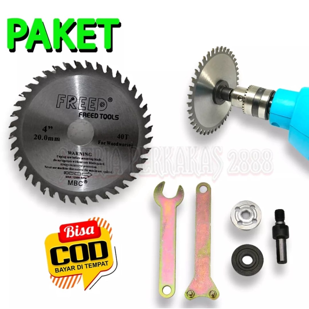 PAKET SET - ADAPTOR BOR JADI GERINDA DENGAN MATA POTONG KAYU CIRCULAR SAW 4' Adapter / Adaptor / Con