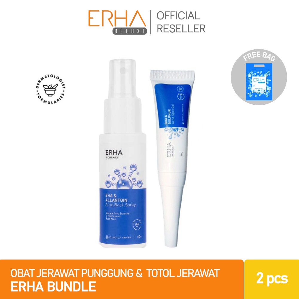 ERHA Paket Perawatan Jerawat Pungung dan Wajah - Acne Back Spray + Acne Spot Gel