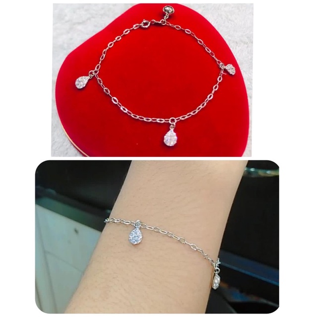 GELANG TANGAN MAINAN PERMATA PERAK925/PERHISAN PERAK925 LAPIS EMAS PUTIH ASLI/GT375