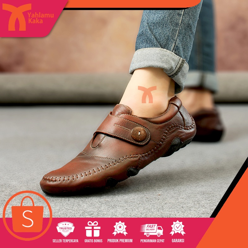 YLK ALBERT - Sepatu Gereja Bahan Kulit Asli Moccassin Slip On Selop Tanpa Tali Ukuran 38-44 Warna Hi