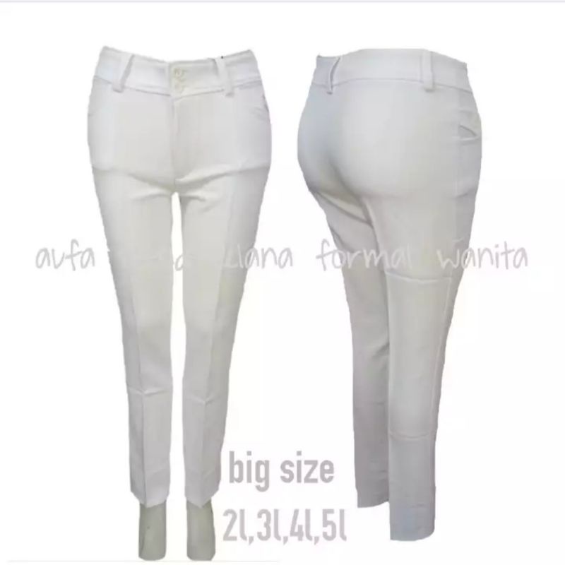 celana kerja wanita putih jumbo-celana formal wanita-celana bahan wanita big size