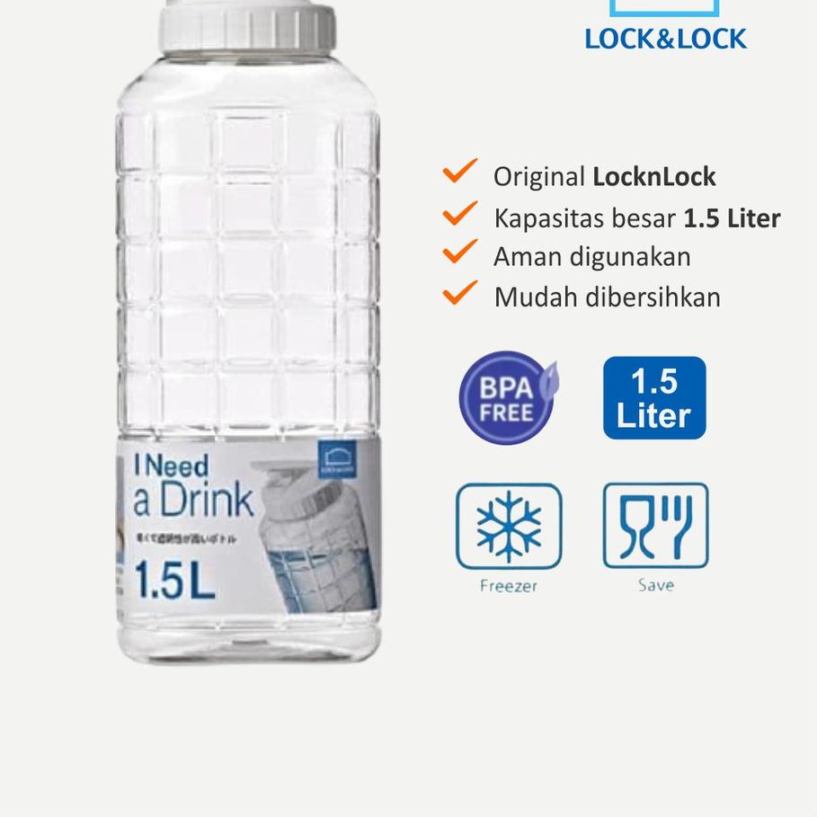✉ Lock and Lock Tumbler Botol Air Tempat Minum Kulkas Plastik Chess Water Bottle 1.5L ㅙ