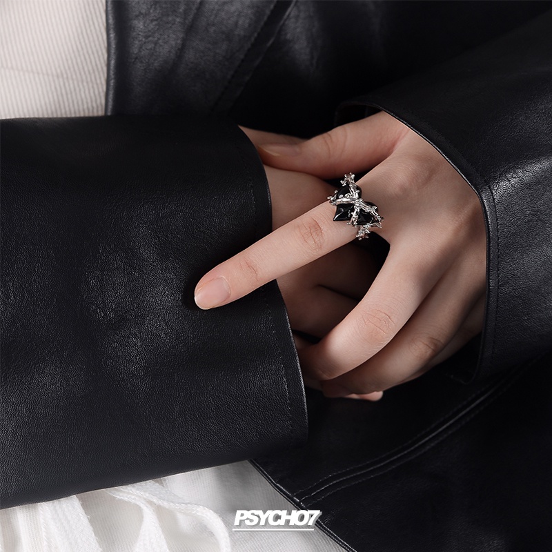 Cincin Model Terbuka Desain Instagram Hati Warna Hitam