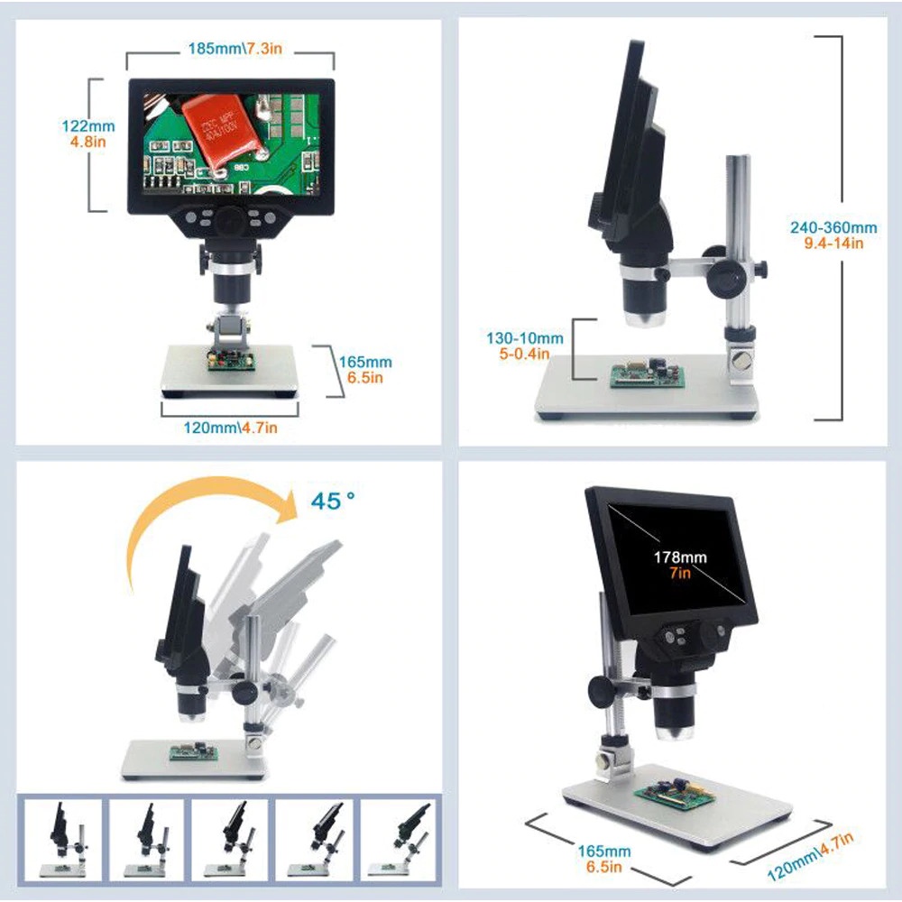 Taffware Mikroskop  Microscop Digital 12MP 1200X with Monitor &amp; Metal Stand - G1200 - Silver