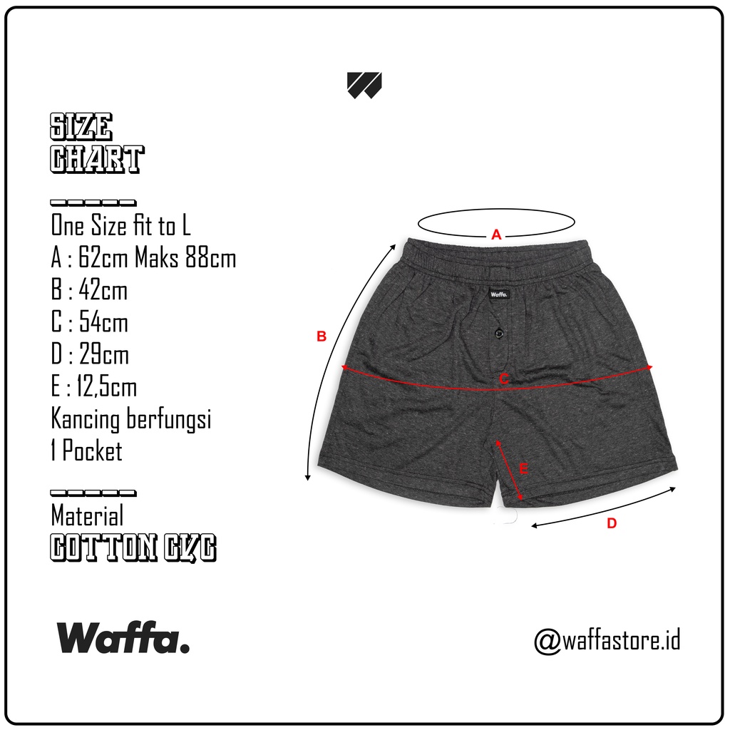 Celana Boxer Katun Waffa Polos Model Kancing Tanpa Tali