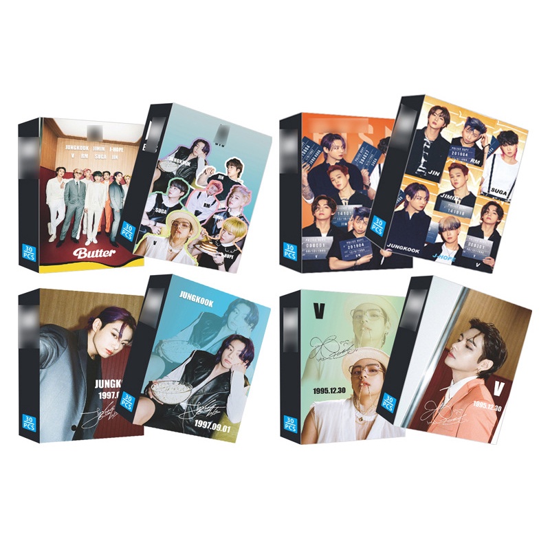 30pcs / Kotak Kartu Foto BTS Album Butter JUNGKOOK V JIMIN JIN SUGA Lomo Untuk Hadiah