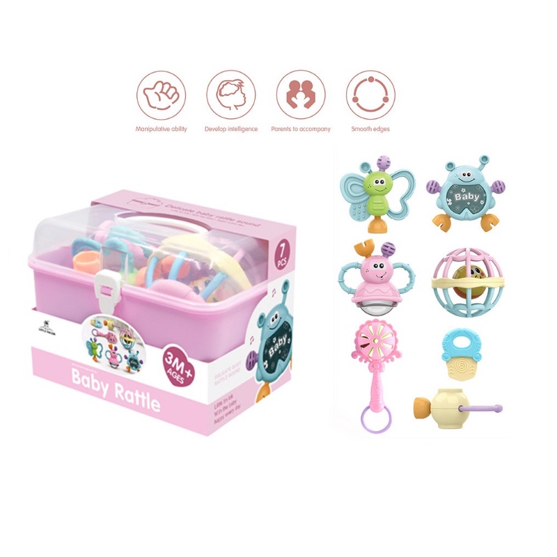 Baby Teether Rattle Teething Kit Mainan Gigitan Bayi Gigitan Bayi Teether Mainan Bayi 6 Bulan