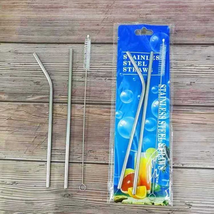 SEDOTAN STAINLESS PREMIUM Minuman Stainless Steel 3 in 1 SIkat Pembersih Per Set / stainless straw