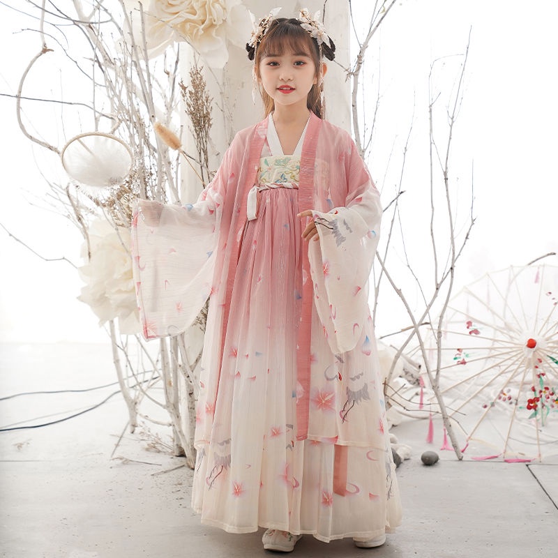 Hanfu girls' Chinese style autumn girls' big children's ancient clothes children's Pink Long Sleeve