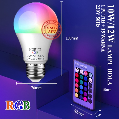 MEREK HORICI ASLI E27 7W 10W 12W LAMPU BOLA, LAMPU KENDALI JARAK JAUH RGB, RGBW  RGB WARNA WARNI