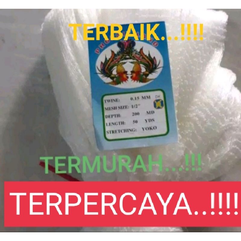Jaring ikan lunjar udang wader buat jala dan anco ukuran 1/2inci senar0.15 panjang 200md/ 50yrd yoko