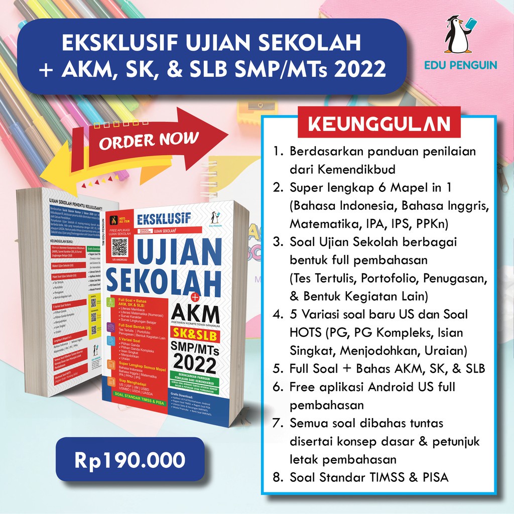 Buku Ujian Sekolah SMP/MTs 2022 Eksklusif Ujian Sekolah + AKM SMP/MTs 2022