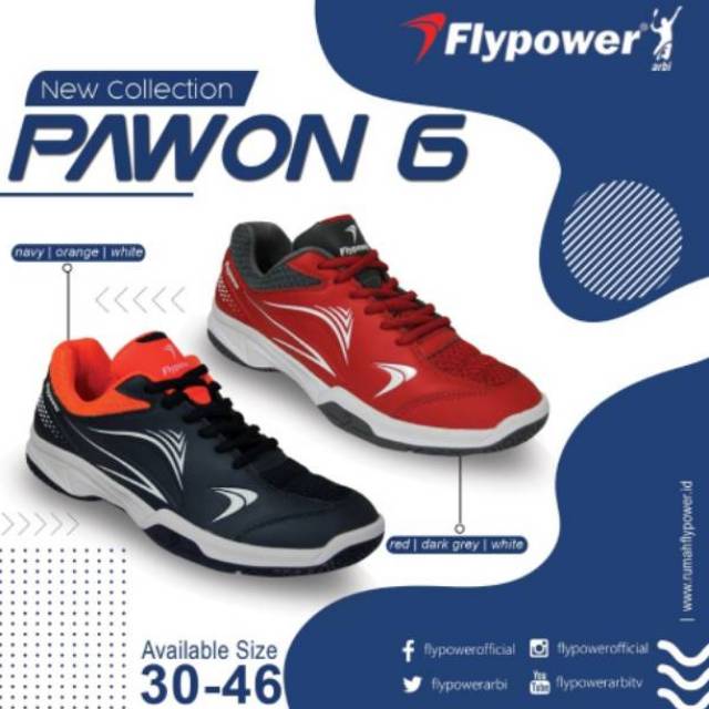 Sepatu Badminton Flypower Plaosan Pawon 06 07 08 6 7 8 Original