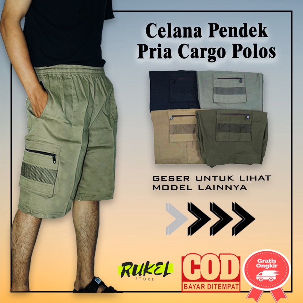 Celana Pendek Cargo Pria Dewasa Polos 3/4 Cowok Pria -34CRG-MTR-STD