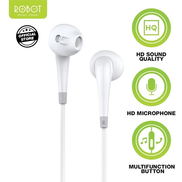 Earphone Headset ROBOT Kabel Wired Android 3.5mm - Garansi Resmi 1 Tahun - RE701