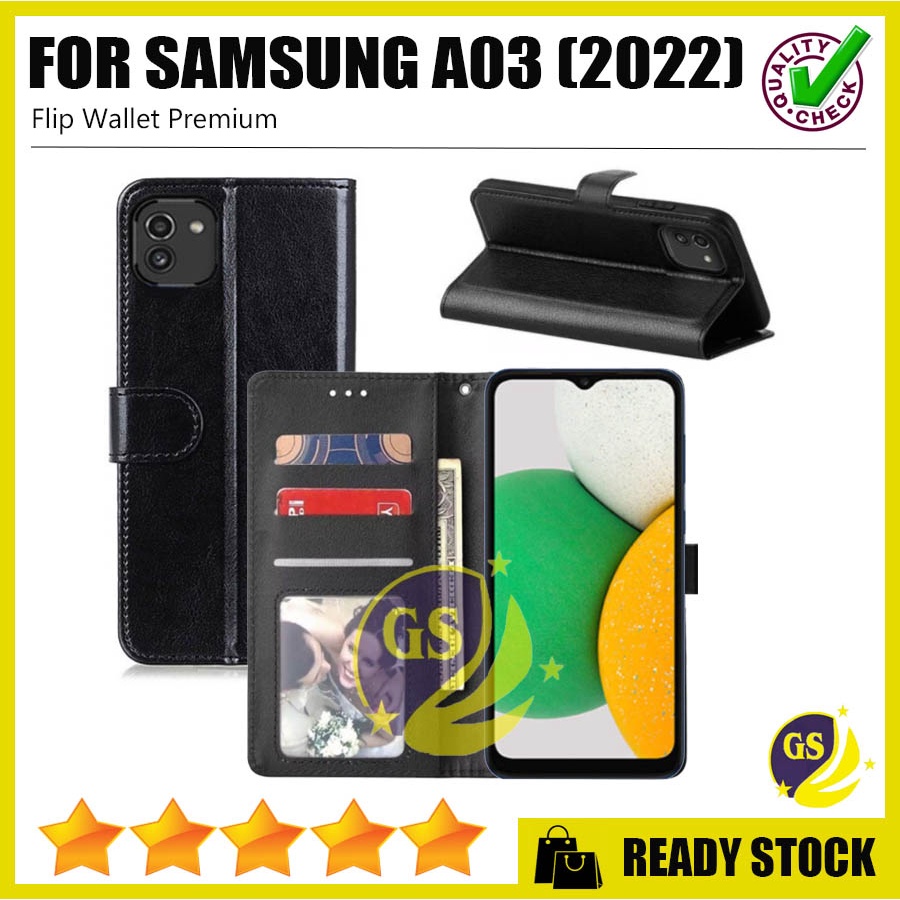 Leather Flip Cover Samsung A03 / A03 Core 2022 Wallet Case Casing Kulit Dompet