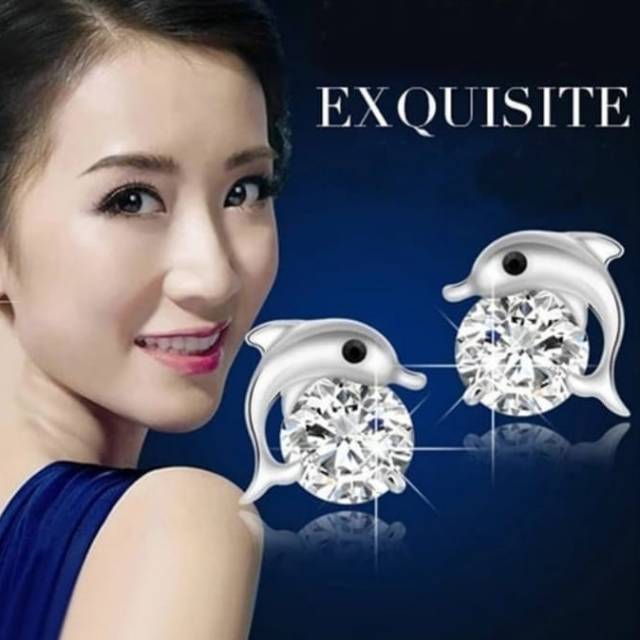 Anting Titanium Korea Perak Emas Gold Silver Unik Anti Karat Berkualitas Model Lumba-lumba