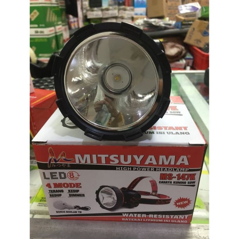 COD Senter Kepala Led  Mitsuyama 50 Watt MS-147K Water Resistant Higt Power Headlamp Cahaya Kuning Super Terang