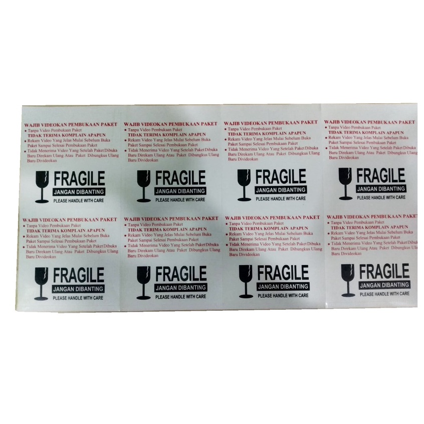 Stiker Fragile Pecah Belah dan Vidio Unboxing uk 7.5x7.5 cm