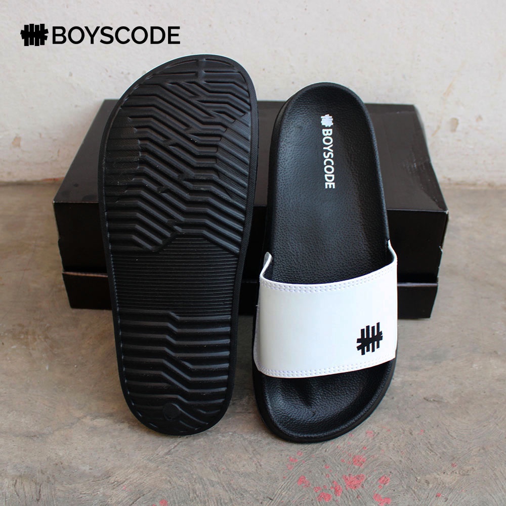 Sandal Slop Pria Distro Boyscode Logo Petir Kecil Original Fullblack Sendal Selop Slip On Pria