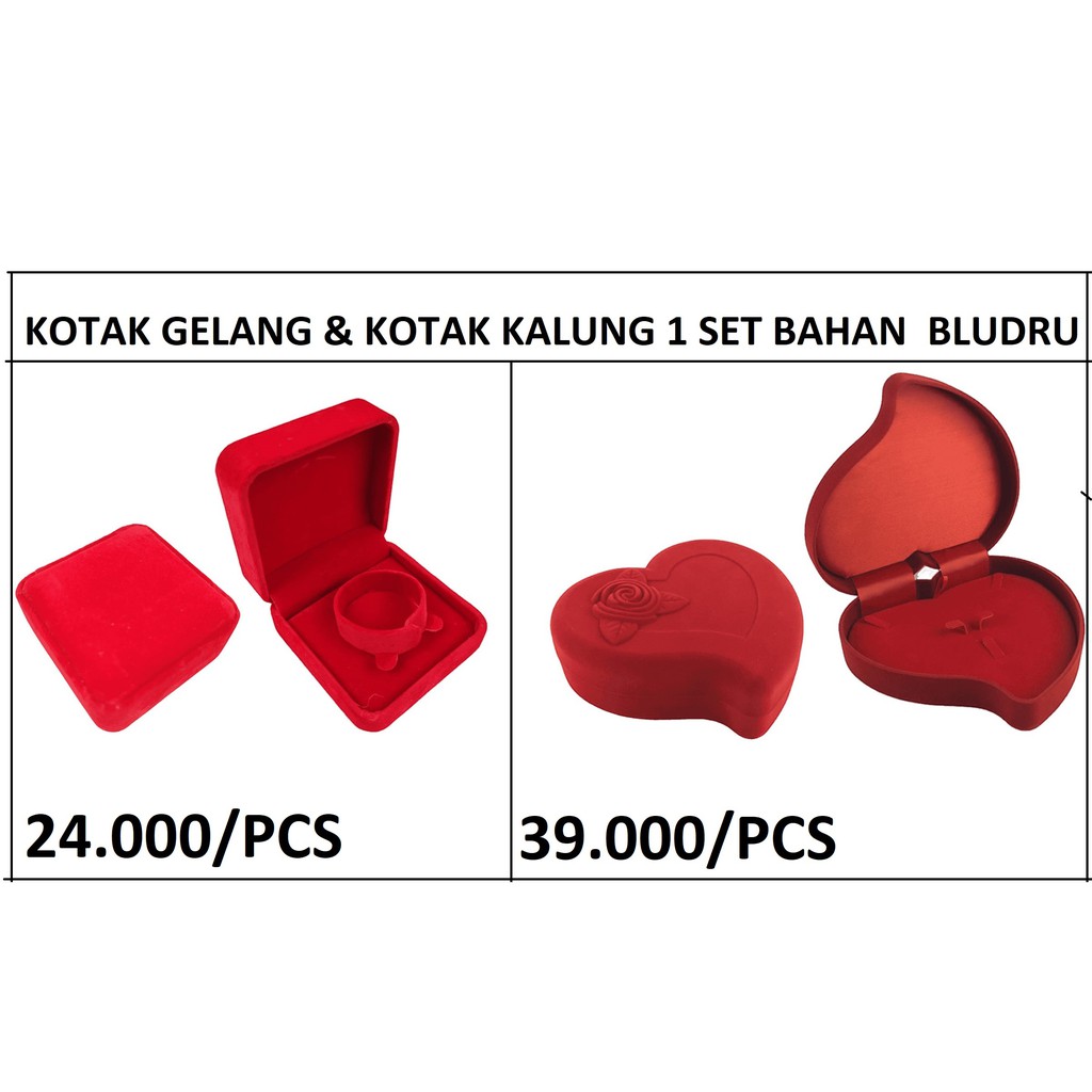 Kotak Cincin, Gelang, Kalung 1 Set Bludru Harga/Pc