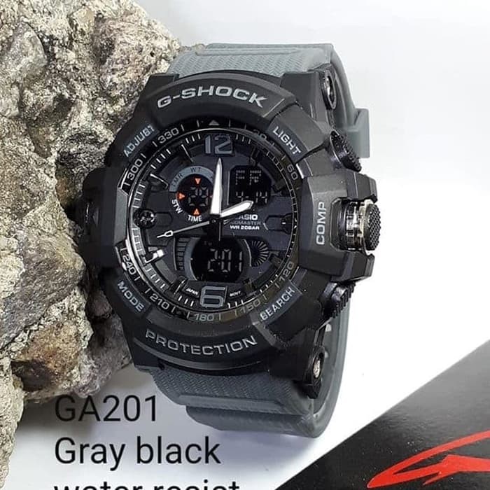 Jam Tangan Gshock GA201 Water Resist Bisa Berenang - Hitam tali Abu