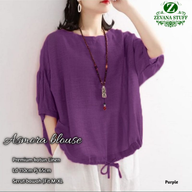Atasan Wanita ASMARA Blouse/Bahan premium katun linen, tali serut bawah