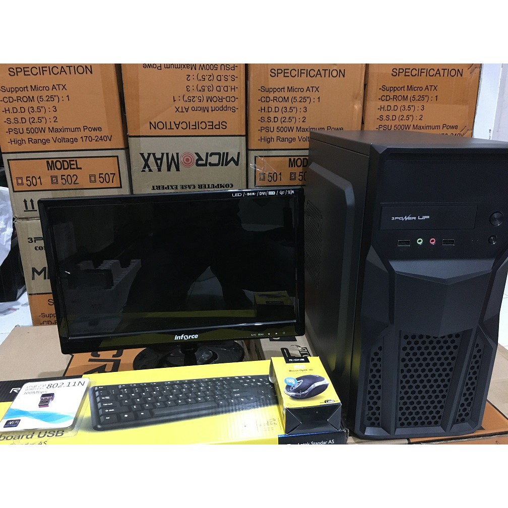 PC RAKITAN CORE 2 DUO RAM 4GB DDR3 HDD 250GB LCD 16 INCHI