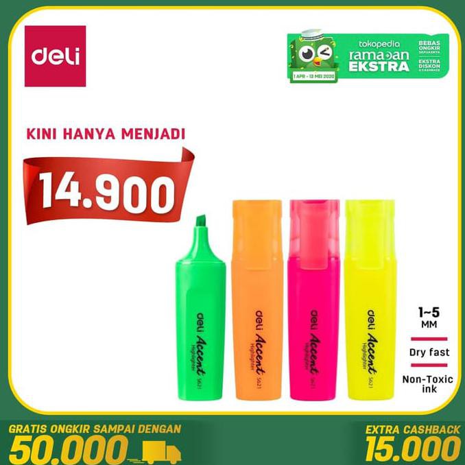 

Deli Highlighter - Pahat/chisel 4pcs/pak 1-5mm kuning,hijau ES622 PROMO SPECIAL